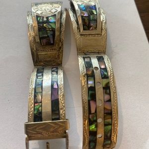 Vintage Mexican Aztec Silver and inlaid Abiline watch band